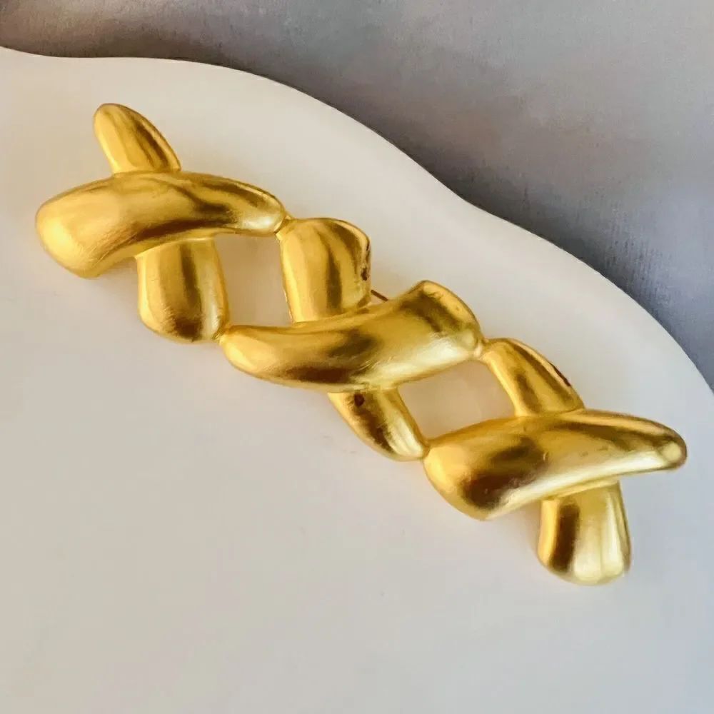 Vintage ANNE KLEIN Brooch Matte Satin Brushed Gold Tone XXX Bar MCM 4” 4549
